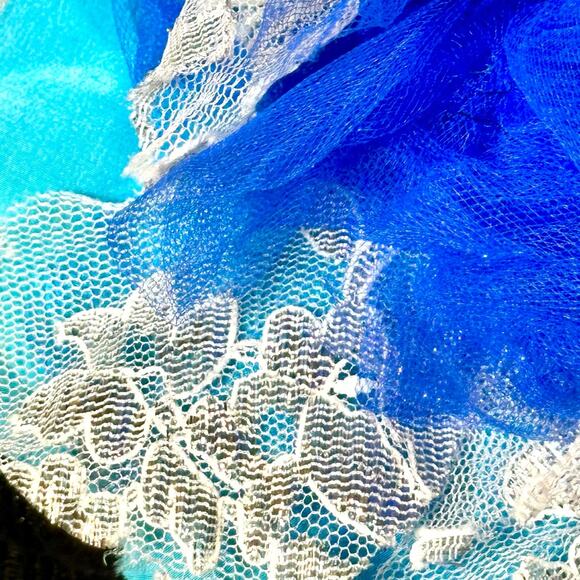Super Fun Blue Hues Silk Lace and Tulle Flower Brooch - Picture 4 of 6
